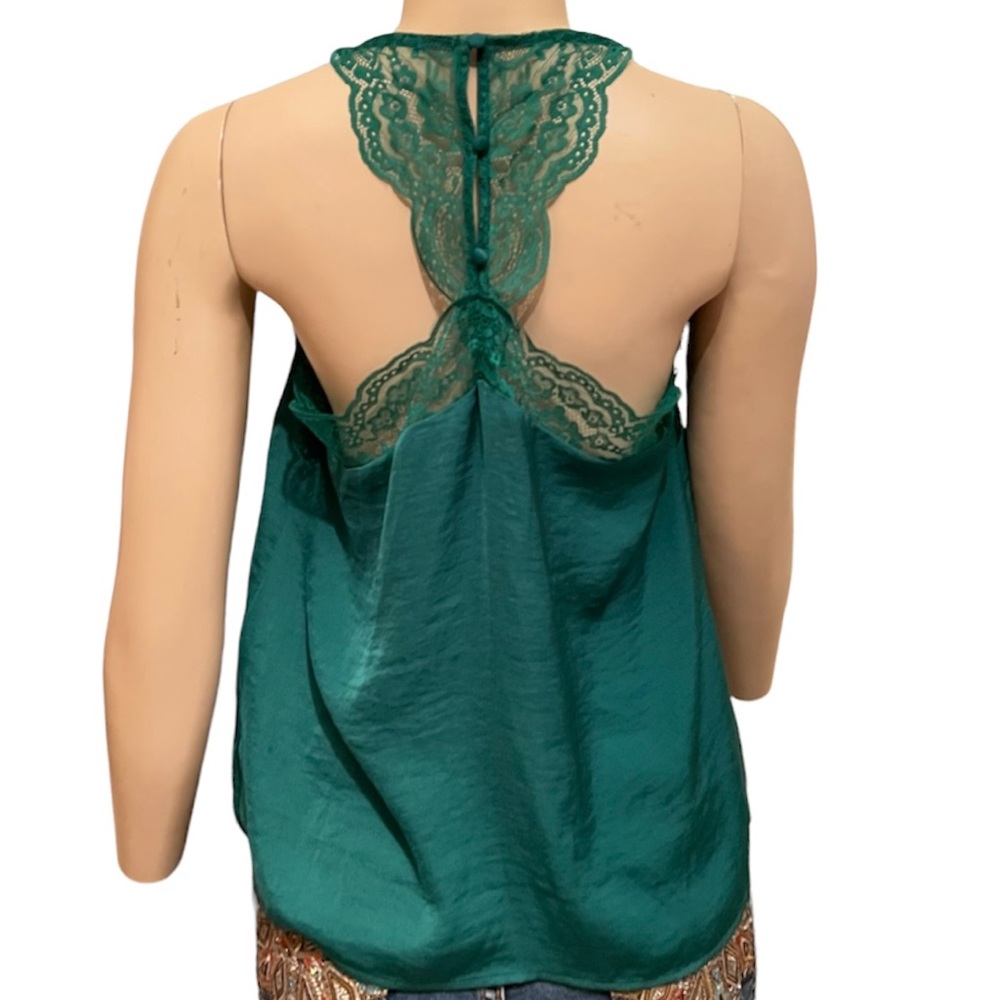 NWOT Adorable H&M tank cami lacey emerald green satiny feel Size Small 💚